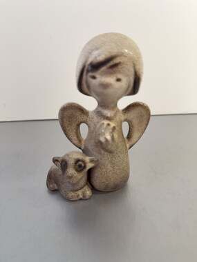 Vintage Howard Pierce Mid‎ Century Modern Pottery Angel with Lamb Figurine
